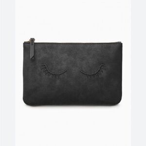 Stella & Dot Black Pouch with Embroidered Lashes